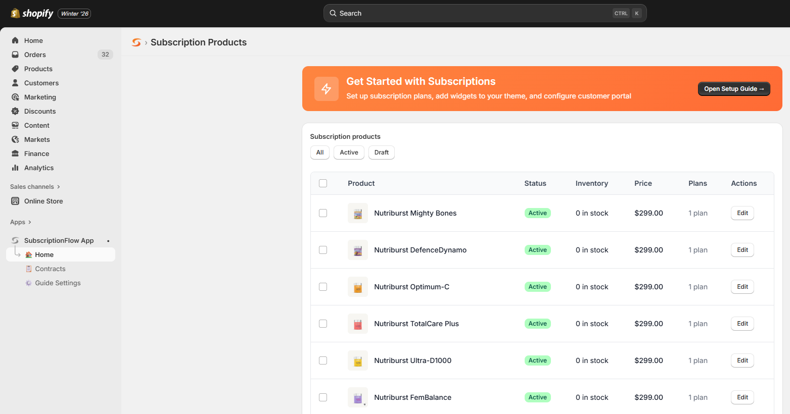 SubscriptionFlow App Dashboard Overview