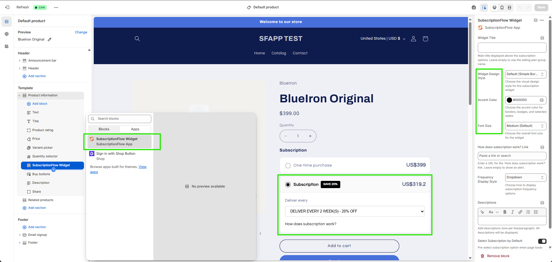 Adding SubscriptionFlow Widget